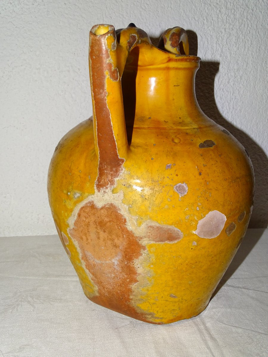 Orjol Gargoulette Antique Water Jug Glazed Orange Yellow Collectible Pottery-photo-2