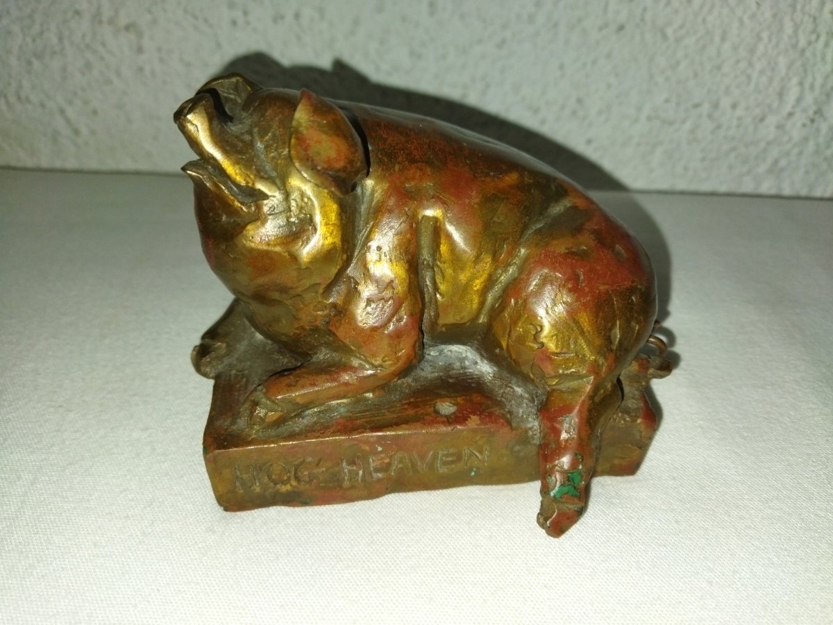 BRONZE Cochon Cire Perdue Hog HERVEN Objet De Vitrine Collection-photo-2