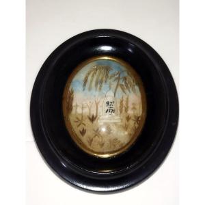 Napoleon III Antique Human Hair Reliquary Oval Domed Frame