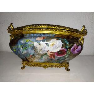 Painted Ceramic Centerpiece Planter Napoleon III Period Signed Guillaume  Creil & Montereau