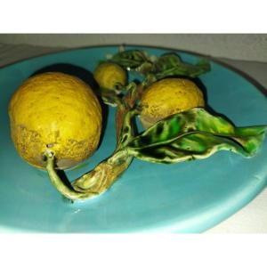 Menton Barbotine Plate With Lemon Decoration In High Relief