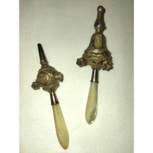 Silver-gilt Whistling Rattles With Eagle Head Hallmark 19th Century