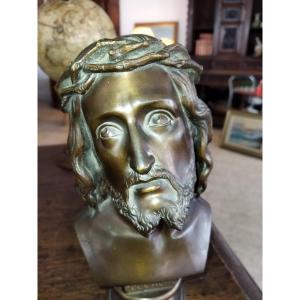 Religious Bronze Sculpture Face Of Christ "ecce Homo" After Calmel