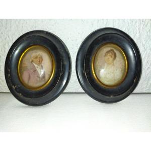 Pair Of Miniatures Napoleon III Man And Woman XIX