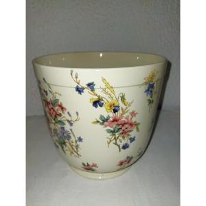 SARREGUEMINES "Righi" Cache-pot Ancien Motif Floral Fin XIX