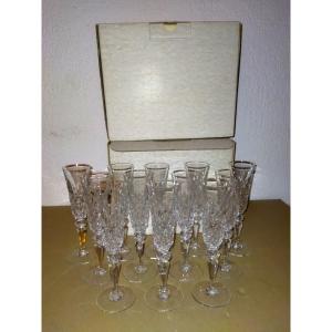 Baccarat 12 Antique Cut Crystal Flutes With Boxes