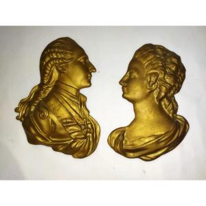 Royal Portrait Louis XVI Marie-antoinette In Gilded Bronze French Monarchy 