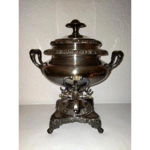 Antique Samovar Water Heater Traditional Teapot In Silver Metal