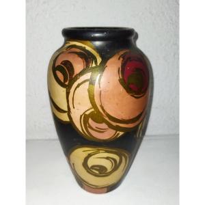 Vallauris Collectible Ovoid Vase In Painted Ceramic Signed Louis Giraud