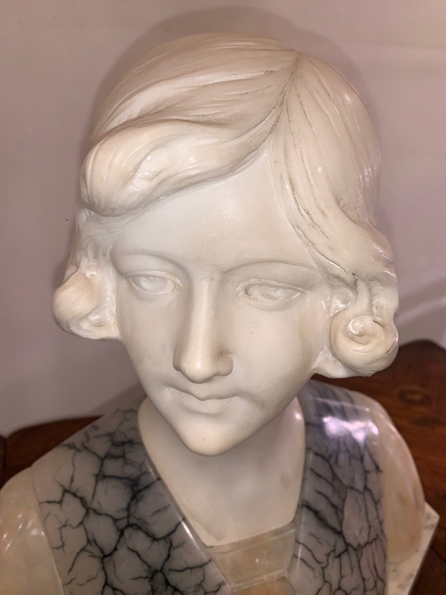 Sculpture D’une Jeune Fille En Albâtre De Gustave Van Vaerenbergh-photo-4