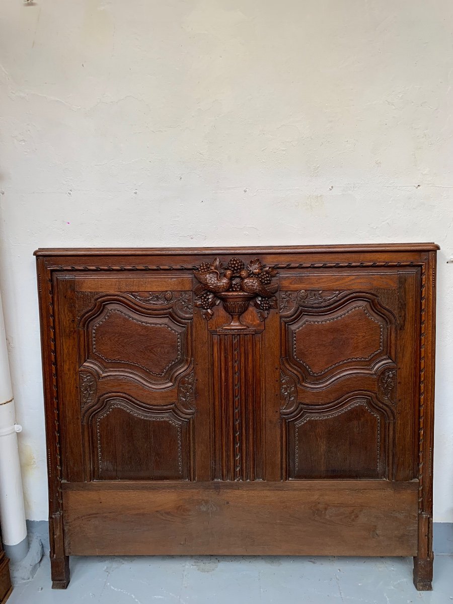 19th Century Oak Bed With Bird Decor -photo-2