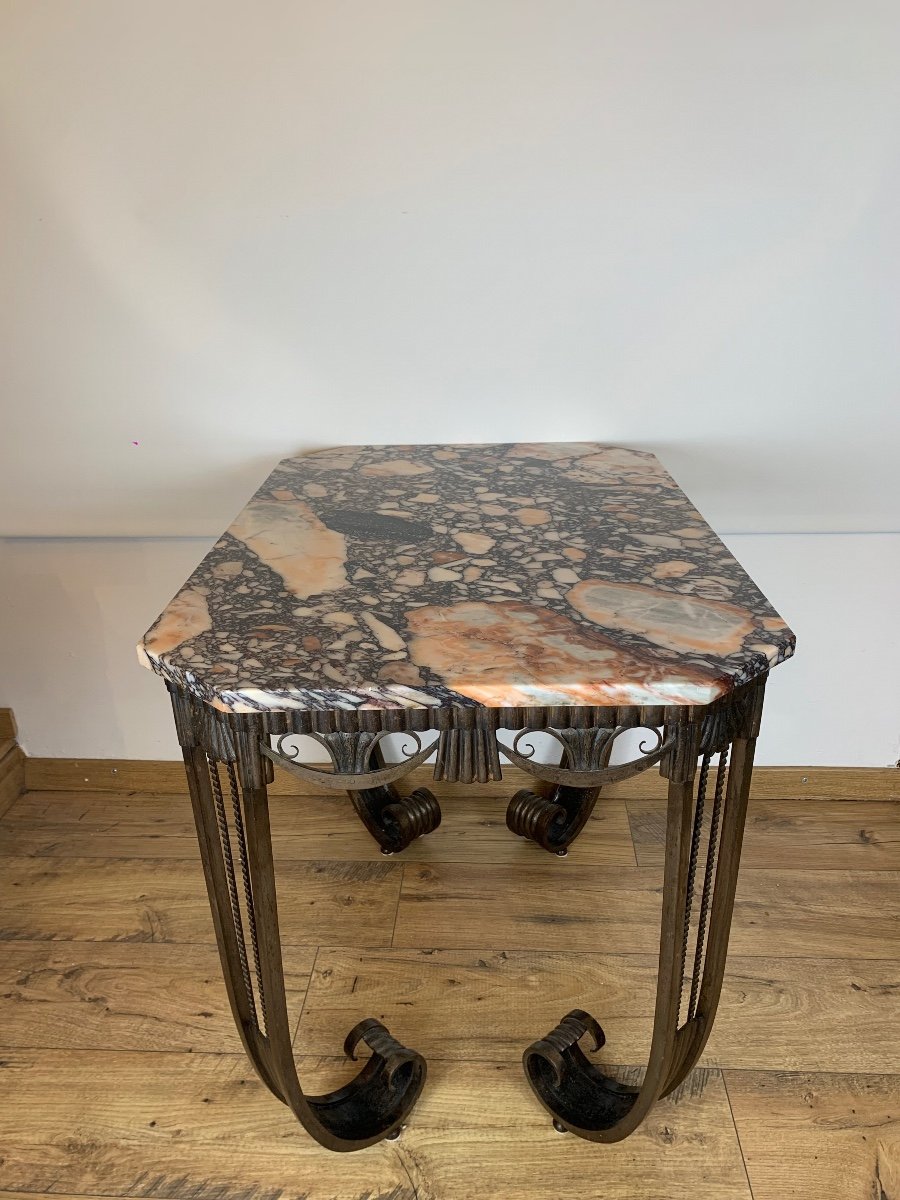 Octagonal Art Deco Marble Wrought Iron Table -photo-1