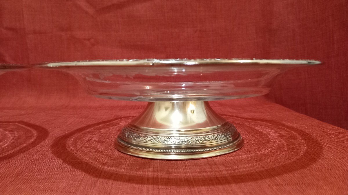 Pair Of Engraved Crystal Centerpieces/cup On Silver Mount-photo-2