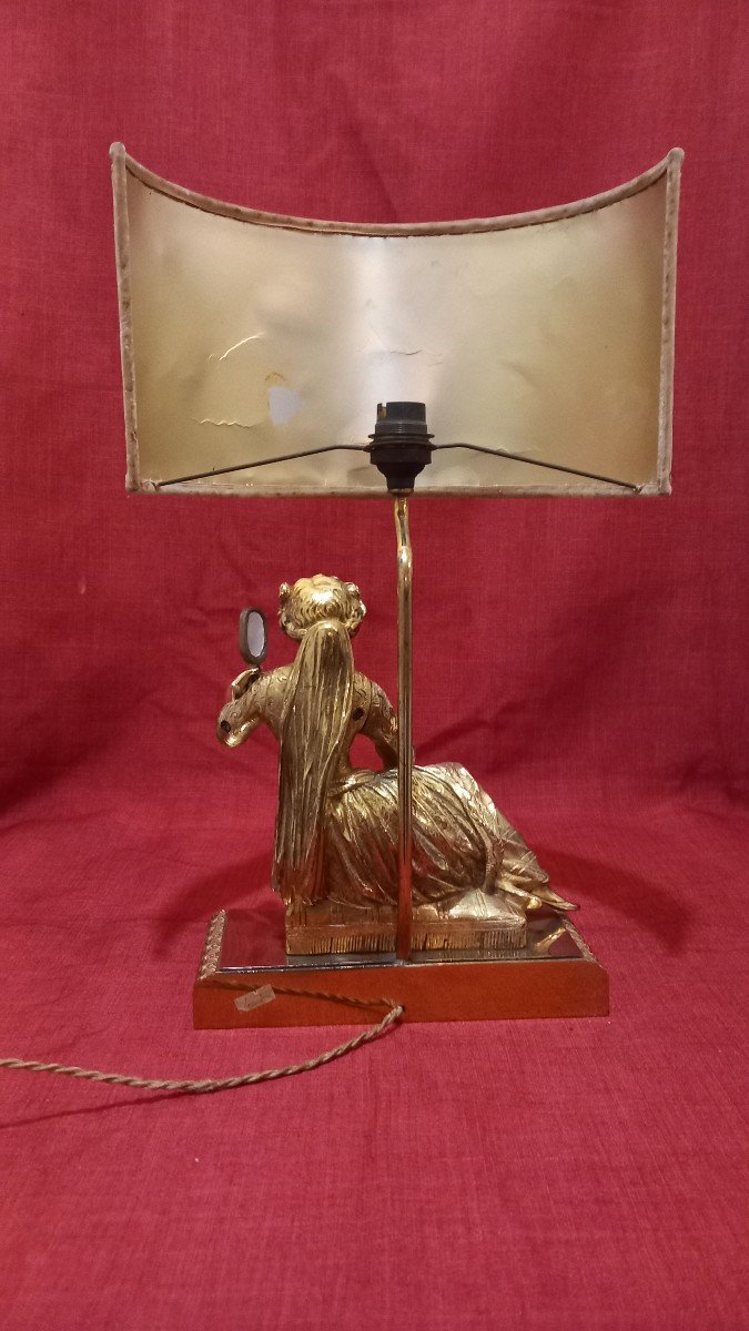 Gilded Bronze Lamp Character Woman In Mirror -photo-8