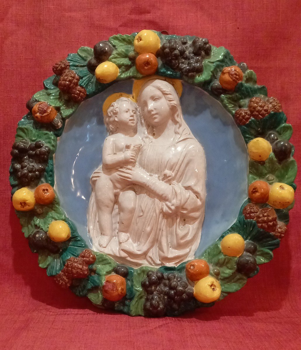 Wall Decoration Of The Virgin And Child In Earthenware