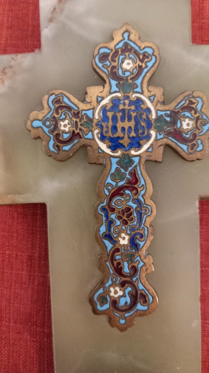 Holy Water Font On Onyx And Cloisonné Cross-photo-6