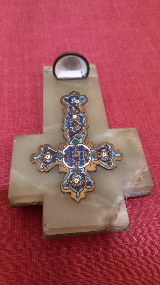 Holy Water Font On Onyx And Cloisonné Cross-photo-7