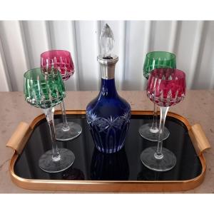 Saint Louis Service In Colored Crystal, White Wine Glasses From Alsace And Caraffe