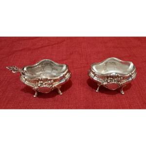 Pair Of Salt Shakers/salt Cellars With Spoon