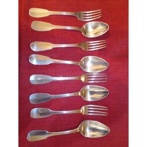 Eight Cutlery Sets Including Four Spoons And Four Forks In Hallmarked Sterling Silver