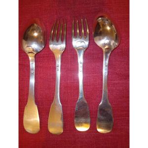 Four Cutlery Sets Including Two Spoons And Two Forks In First Grade Sterling Silver