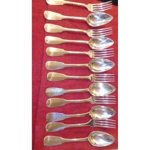 12 Christofle Cutlery Sets Including 6 Spoons And 6 Forks In Silver Metal