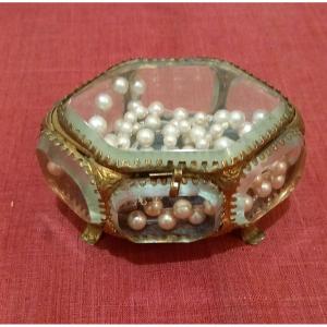 Six Faceted Glass And Gold Brass Jewelry Box