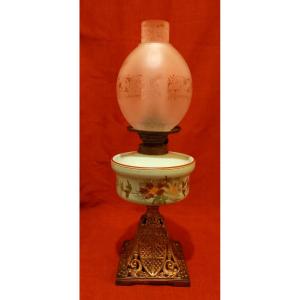 Hand-decorated Opaline Oil Lamp