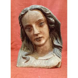 Bust Of The Madonna In Polychrome Wood