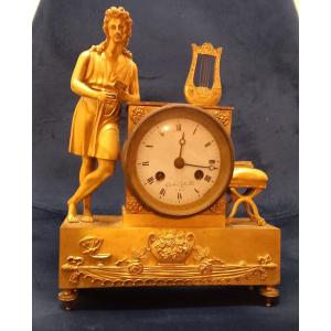 Pendule Bronze Dorée époque Empire - Gaston Jolly Paris Horloger