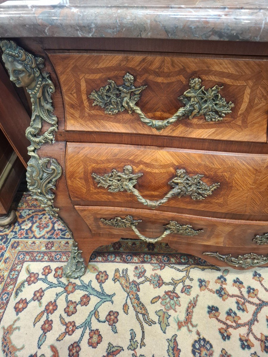 Commode De Style Louis XV En Marqueterie -photo-3