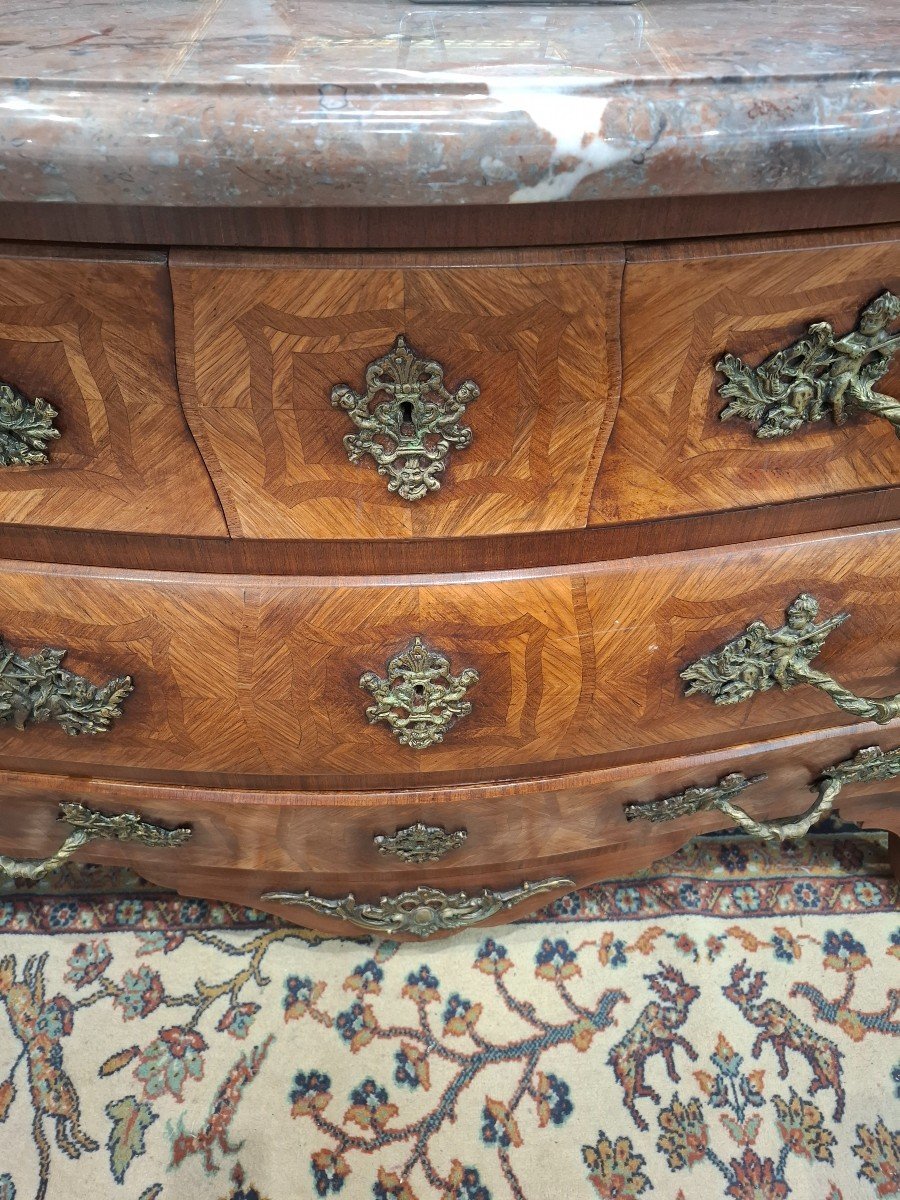 Commode De Style Louis XV En Marqueterie -photo-1