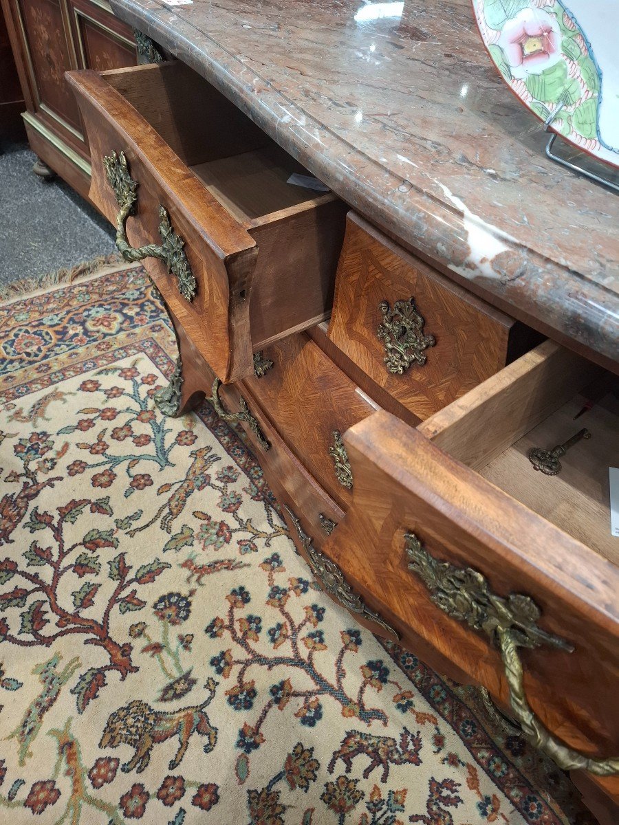 Commode De Style Louis XV En Marqueterie -photo-6