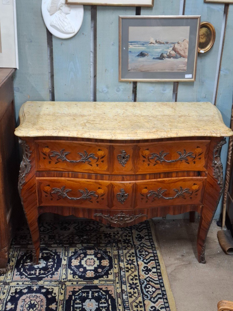 Commode De Style Louix XV En Marqueterie -photo-4