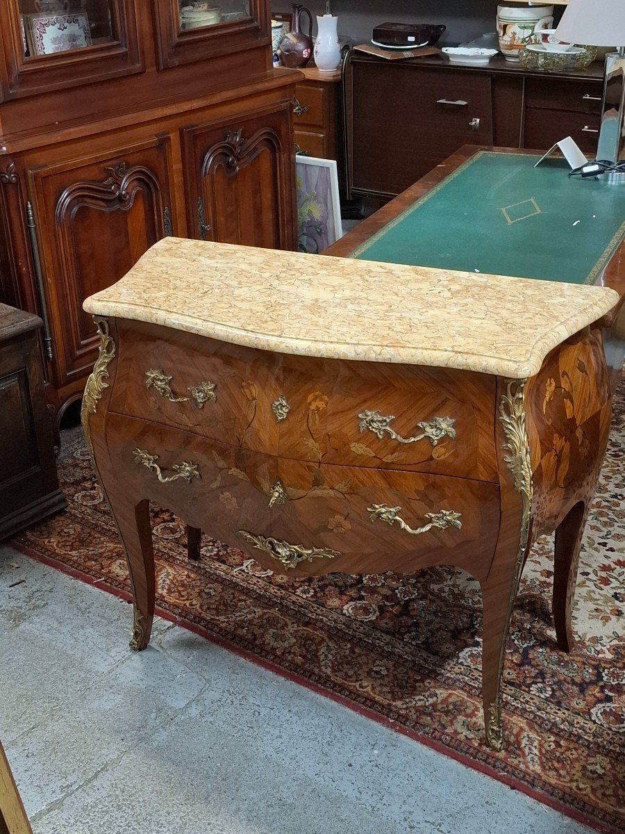 Commode De Style Louix XV En Marqueterie -photo-2