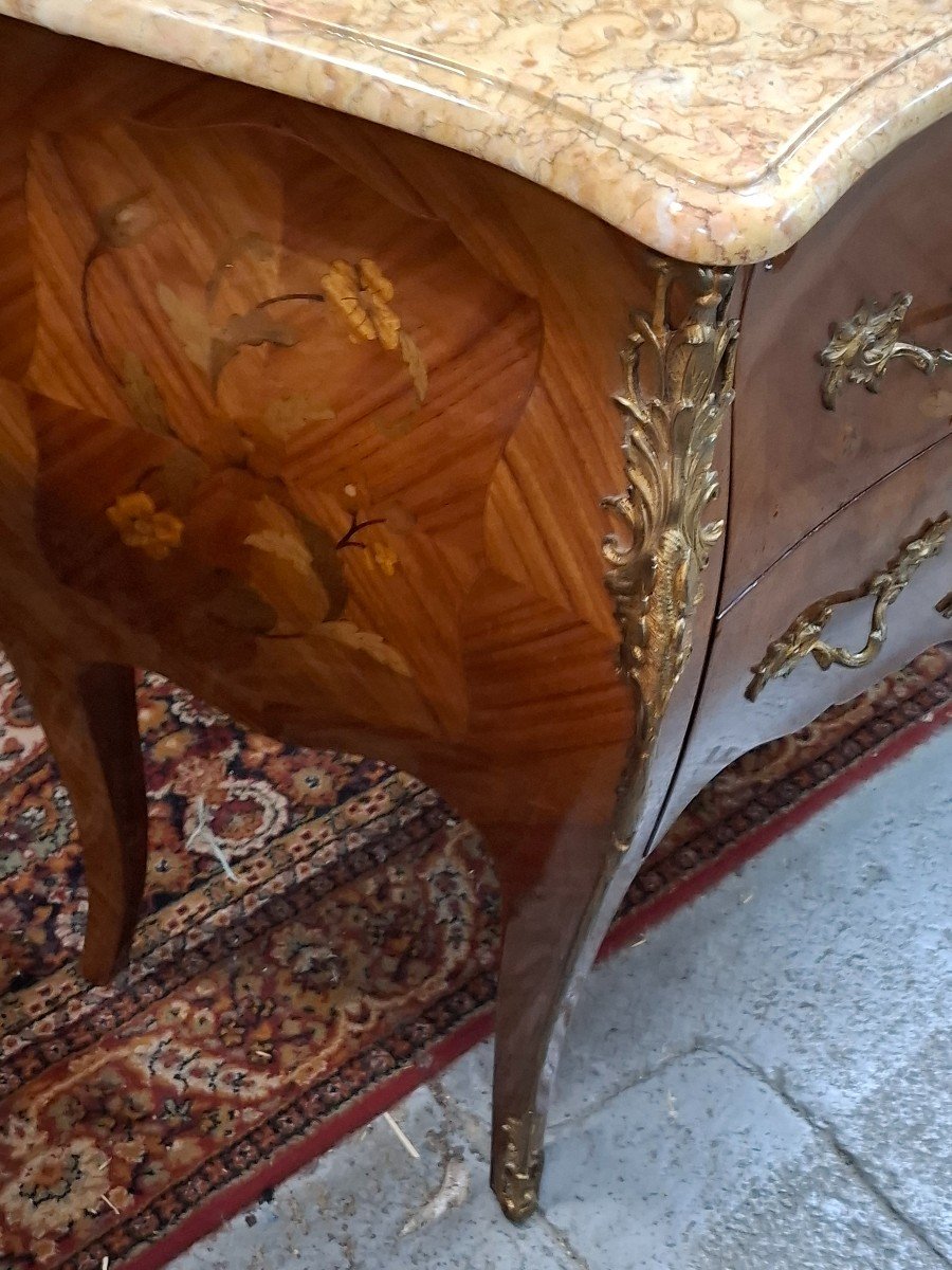 Commode De Style Louix XV En Marqueterie -photo-4