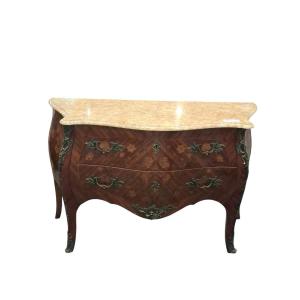 Commode De Style Louix XV En Marqueterie 