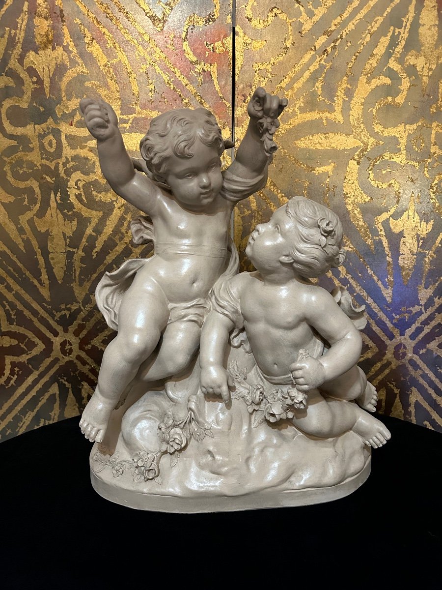 Two Patinated Terracotta Angels Signed Wax