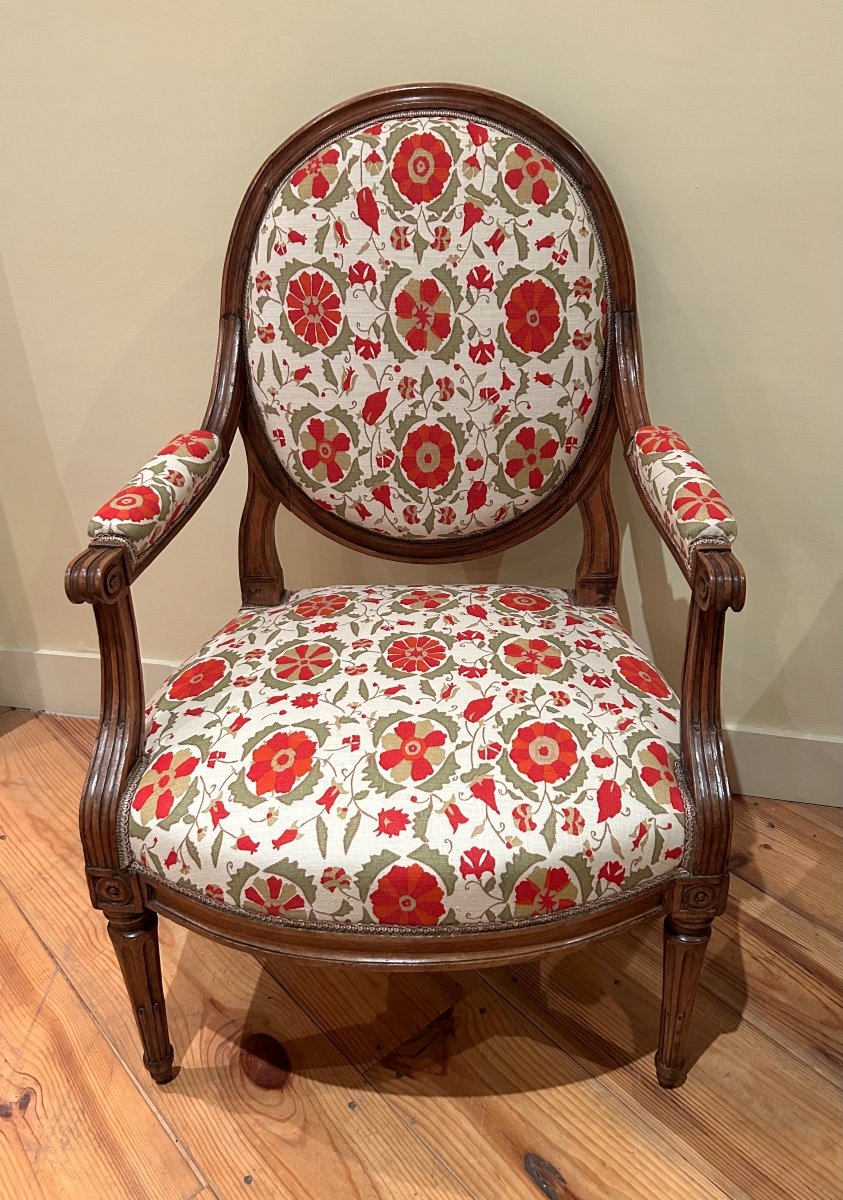 Pair Of Louis XVI Period Armchairs In Walnut-photo-2