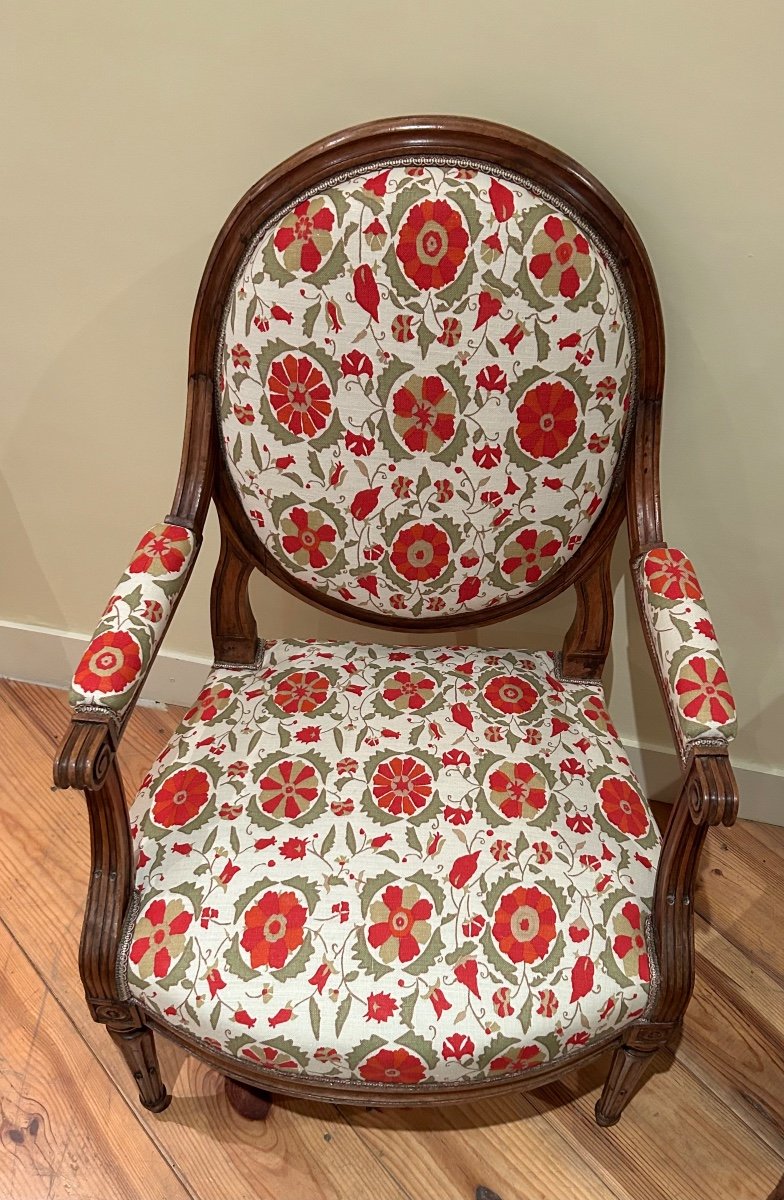 Pair Of Louis XVI Period Armchairs In Walnut-photo-1