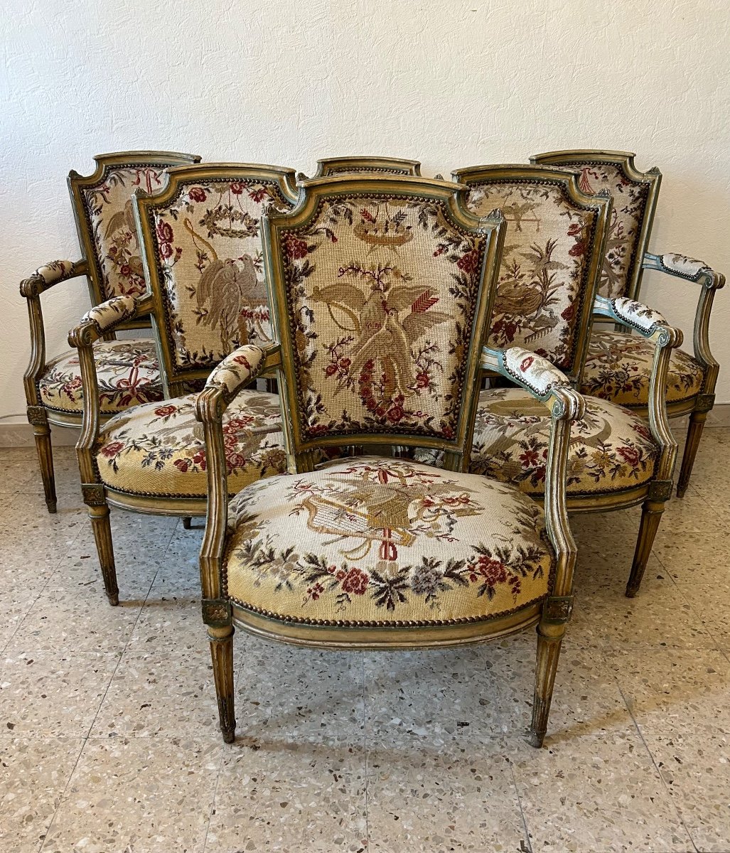 6 Louis XVI Period Armchairs Stamped Jbb Demay-photo-2