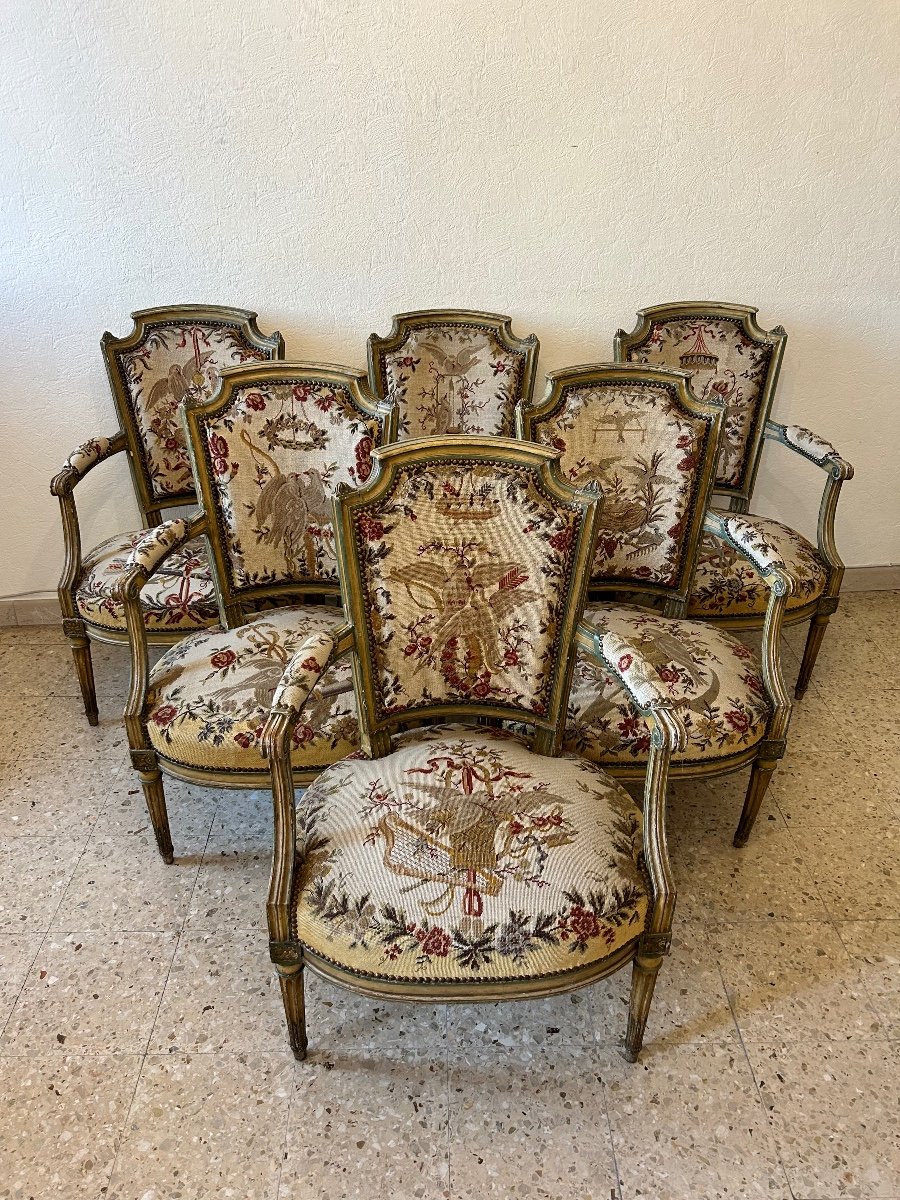 6 Louis XVI Period Armchairs Stamped Jbb Demay