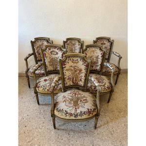 6 Louis XVI Period Armchairs Stamped Jbb Demay