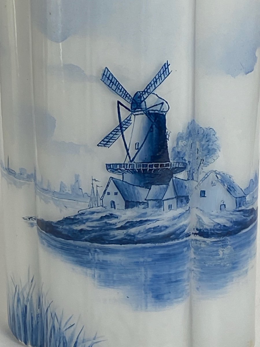 Legras Vase “nevers” With Enameled Port Scene Inspired By Delft , Late 19th Century-photo-2