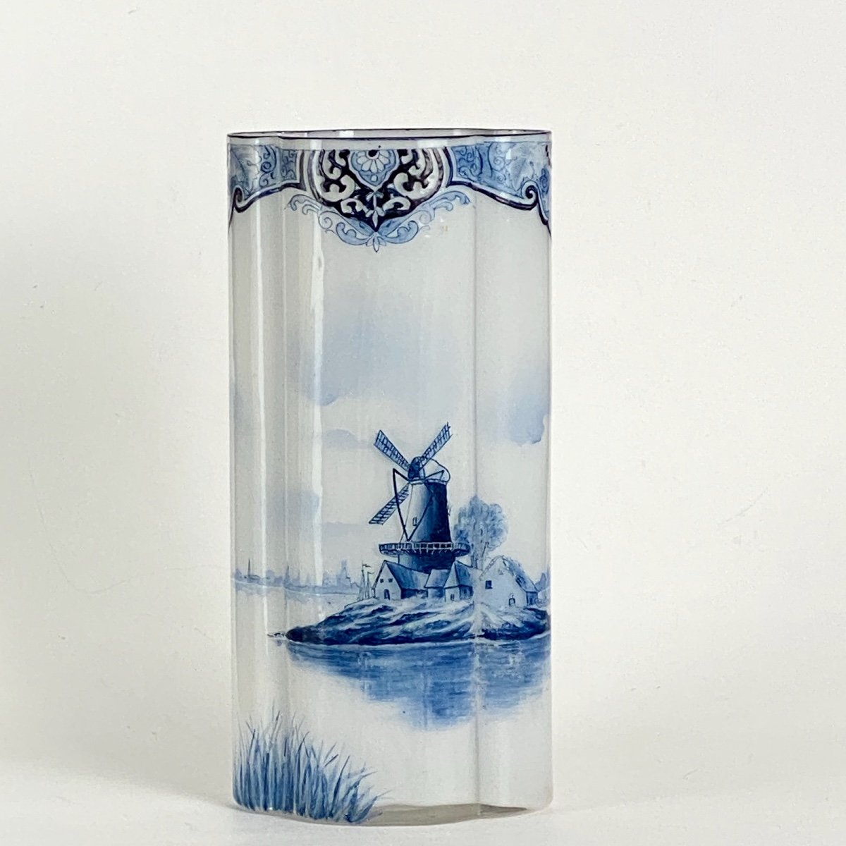 Legras Vase “nevers” With Enameled Port Scene Inspired By Delft , Late 19th Century