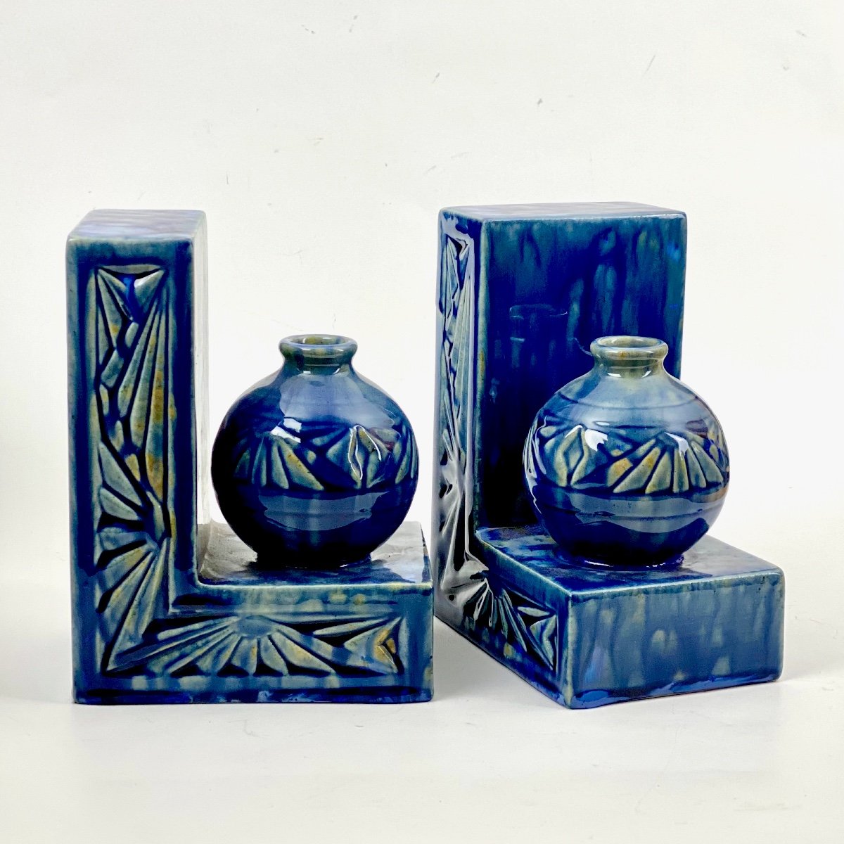 Pierrefonds Stoneware Bookends Art Deco 1930s-photo-2