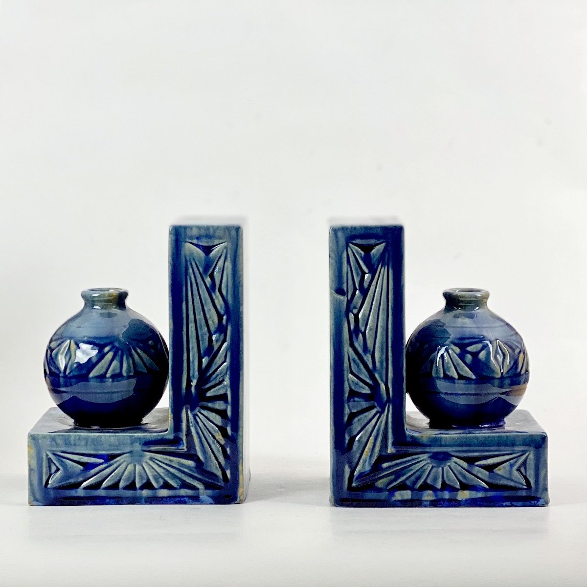 Pierrefonds Stoneware Bookends Art Deco 1930s-photo-4