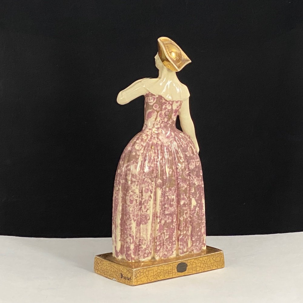 Large Polychrome Craquelé Statuette By Marcel Renson,  Art Deco-photo-4