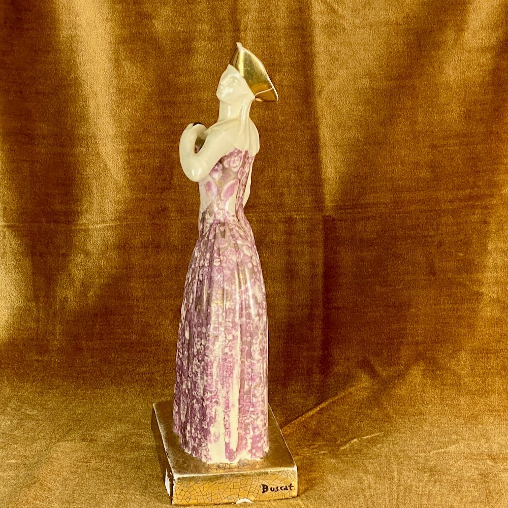 Large Polychrome Craquelé Statuette By Marcel Renson,  Art Deco-photo-5