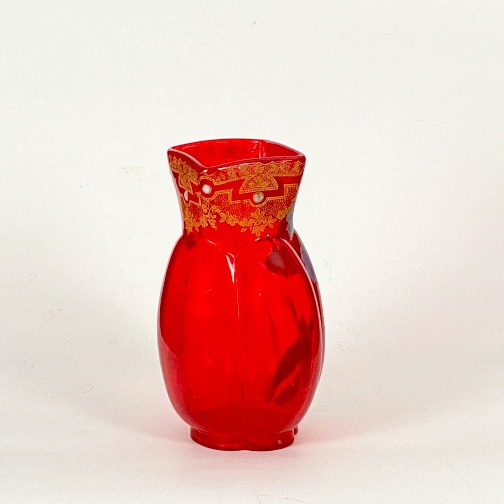 Vase Legras En Verre Rouge Grenadine  émaillé  Début XXe-photo-2